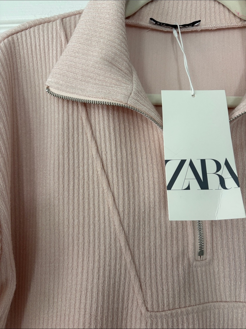 ZARA Blush Pink Ribbed Half-Zip Midi Dress - Picture 2 of 5